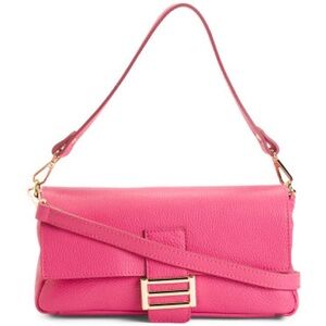 DIVINA FIRENZE Made In Italy Leather Baguette Flap Over Crossbody - Iconic Rose